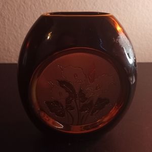 VTG Japanese Chokin 24K Gold & Copper Enamel 5" Vase.